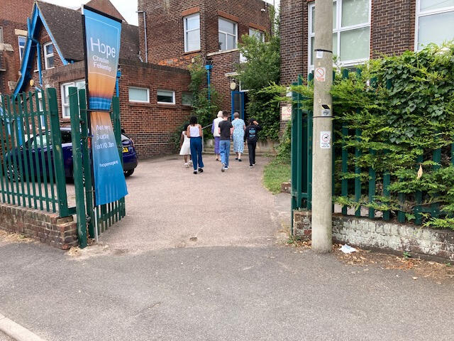 People arriving at Hope Christian Fellowship
